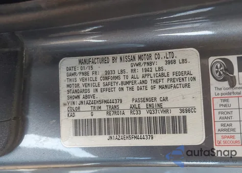2015 Nissan 370Z z USA, uszkodzony, nr VIN JN1AZ4EH5FM444379